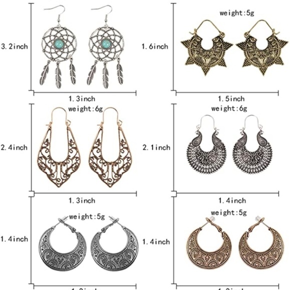 Boho Filigree Antique Style Gold Hoop Earrings - Picture 6 of 6
